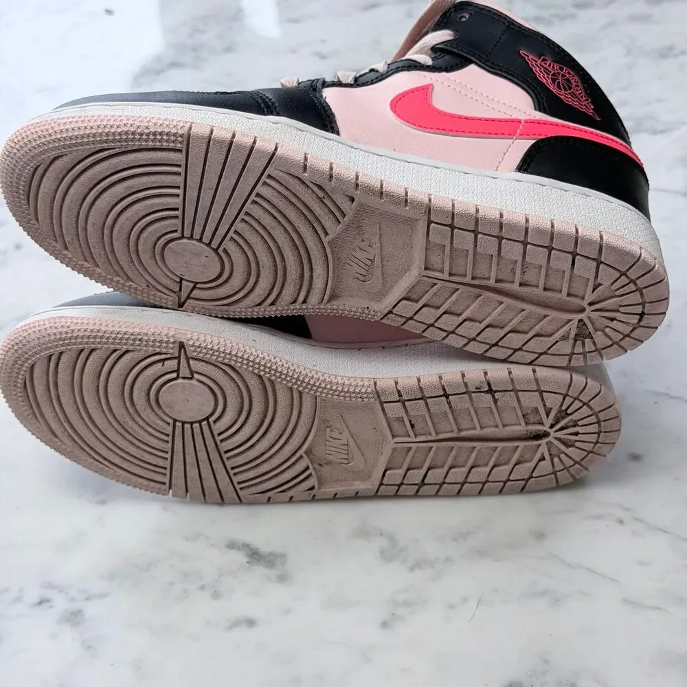 Nike Air Jordan 1 Mid GS Kids Size 5.5Y Shoes Atmosphere Black Pink Sneakers